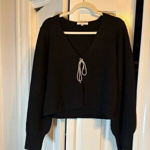 Black Silver TieV-Neck Sweater